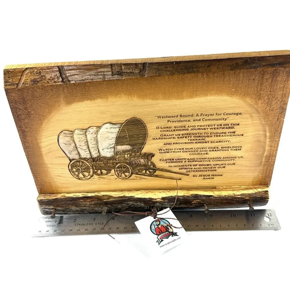 Rustic Wood Pioneer Wagon Key Rack Wall Hanging Live Edge 5 Hook Western Decor